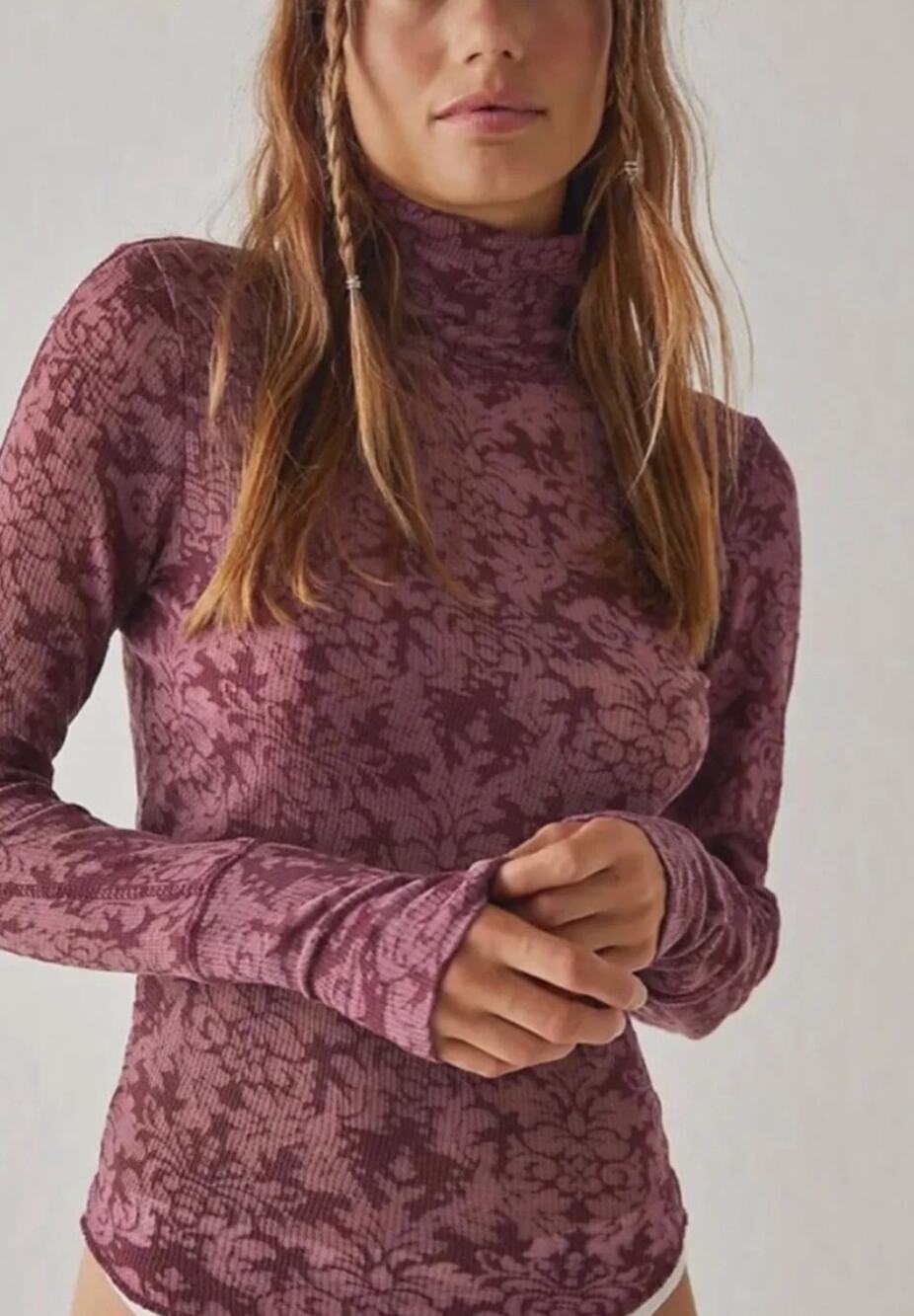 NEW You And I long sleeve by Intimately Free People Tee Shirt Acai Red Berry XS
